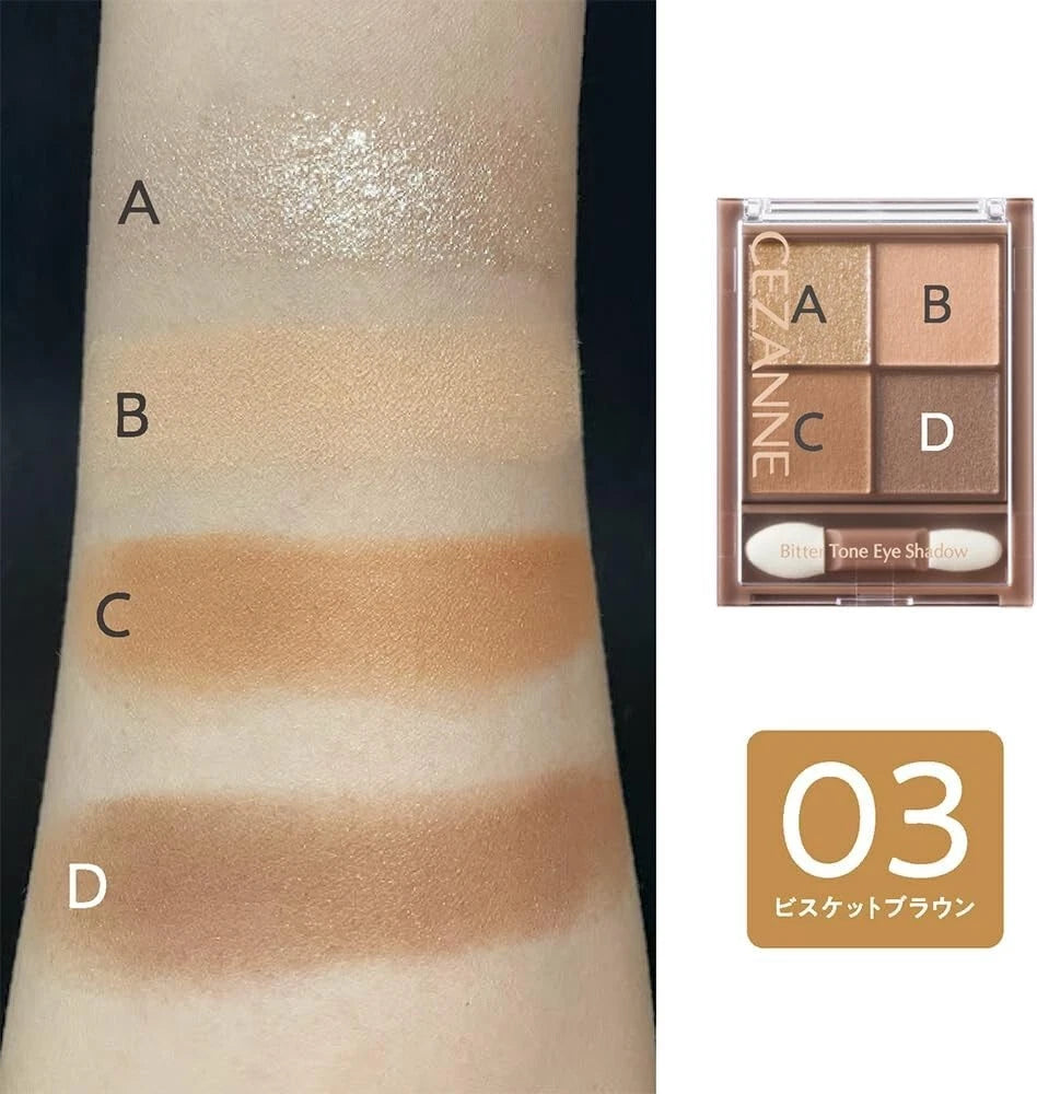 CEZANNE Bitter Tone Eye Shadow | 4-Color Palette | Japanese Makeup | Smoky & Rich Tones | Moisturizing Formula | Made in Japan